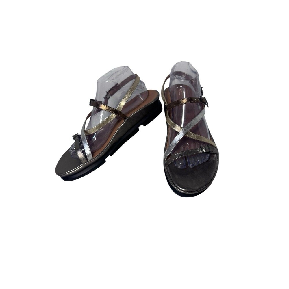 L'Amour Des Pieds Danilo Leather Platform Wedge Sandal In Silver & Gold Sz 10